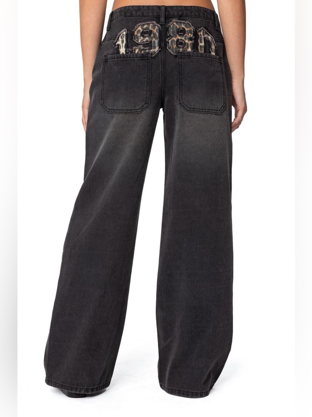Edikted 1980 Leopard Patch Low Rise Jeans